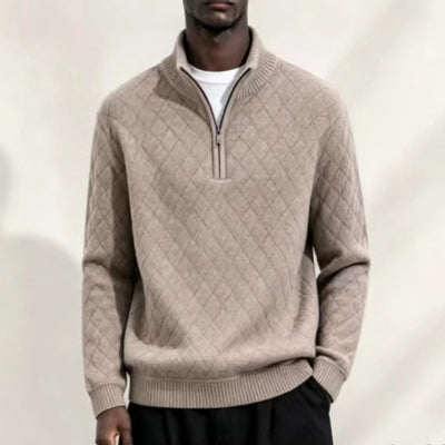 Pull homme demi-zip col montant, pull décontracté à enfiler