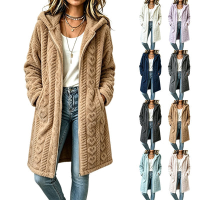 Gilet en polaire double face à capuche avec jacquard motif cœur pour femme