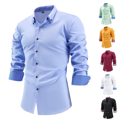 Chemise homme color block double col manches longues, extensible, printemps et automne, business décontracté, nouveau haut export best-seller transfrontalier
