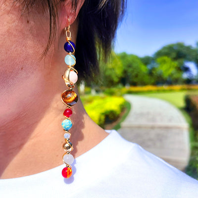 Universe Solar System Natural Stone Earrings Constellation Celestial