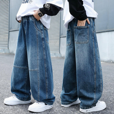 Pantalon en jean large et droit pour garçon, décontracté, printemps-automne