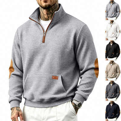 Sweat-shirt homme manches longues demi-zip col montant avec poches