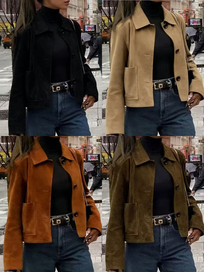 Veste courte en suédine, col revers