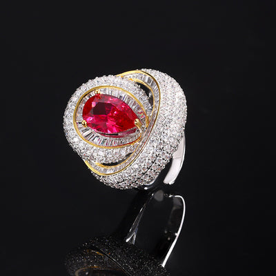 Nouvelle bague bijou en zircon rouge sang de pigeon, style européen et américain, luxe accessible haut de gamme, bague réglable pour femme