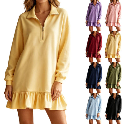 Robe col polo zippée, manches longues