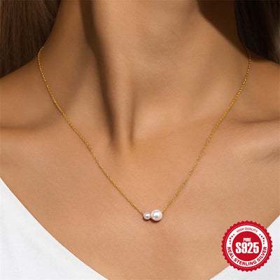 Collier en argent sterling S925 avec 2 perles, design coulissant réglable