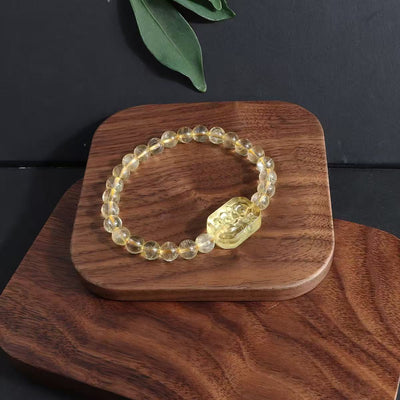 Bracelet Pixiu en citrine naturelle, perles rondes, bijou énergie de la richesse pour femme