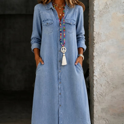 Robe chemise en jean décontractée à manches longues pour femme