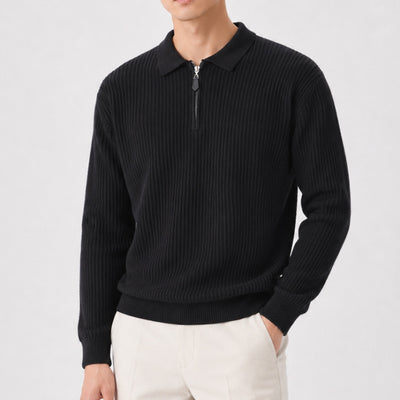 Pull homme décontracté col polo demi-zip