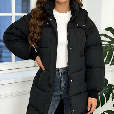 Manteau matelassé long femme uni ample sous le genou
