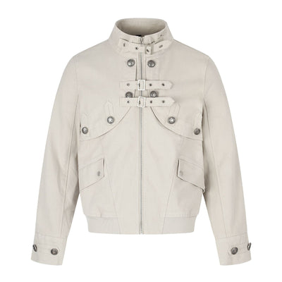 Veste courte slim techwear à double boutonnage, col montant et fermeture éclair métallique