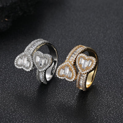Square And Round Mixed Inlaid Zircon Hip Hop Love Heart-shaped Ring