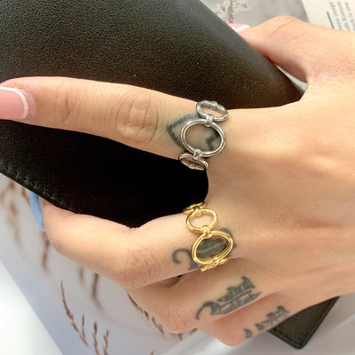 Minimal Art Stainless Steel Geometric Ellipse Splicing Index Finger Titanium Steel 18K Gold-plated Ring