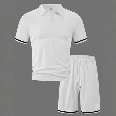 Ensemble deux pièces homme haut uni à revers et short de sport à cordon