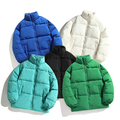 Solid Color Men's Hong Kong Style Thickened Standing Collar Cotton Jacket