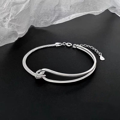Bracelet carré double rang à nœud en argent sterling S925 pour femme - Design géométrique assemblé, bijou minimaliste tendance à offrir