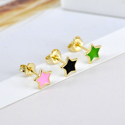 Sterling Silver Needle Multicolor Epoxy Star Stud Earrings Ins Simple And Compact