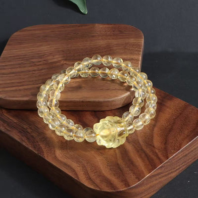 Bracelet Pixiu en citrine naturelle, perles rondes, bijou énergie de la richesse pour femme