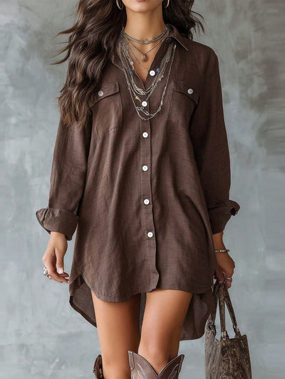 Robe chemise 2026 transfrontalière Amazon style européen et américain à manches longues boutonnée, amincissante, fendue, ample et décontractée