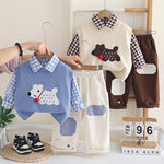 Boys Puppy Print Sweater Vest Shirt Pants Set Spring Autumn 0-4 Years Old