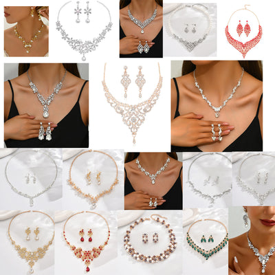 Parure de mariage collier et boucles d'oreilles en alliage et strass direct usine, bijoux de mariée, bijoux de soirée pour femme