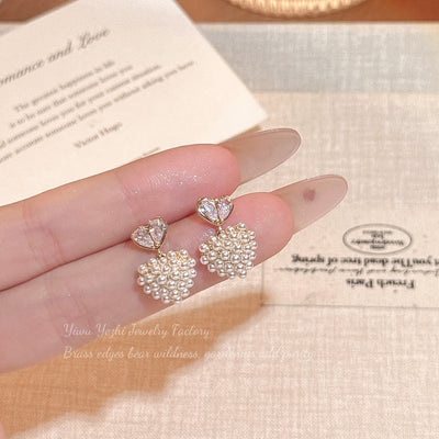 Boucles d'oreilles cœur perle tige en argent S925, originales, tendance, délicates et polyvalentes, design féminin élégant, vente en gros