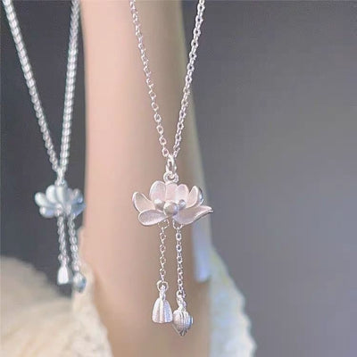 Nouveau collier lotus à pompon pour femme, best-seller, pendentif lotus porte-bonheur, style néo-chinois de niche