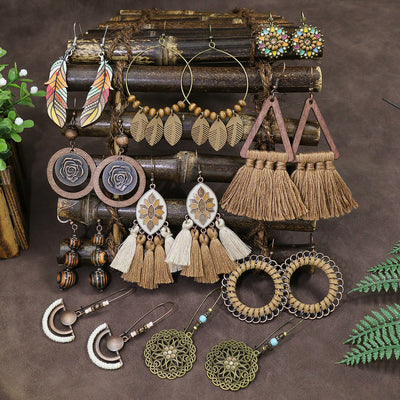 Style Tassel Earrings Female Leaf Circle Metal Leather Earrings