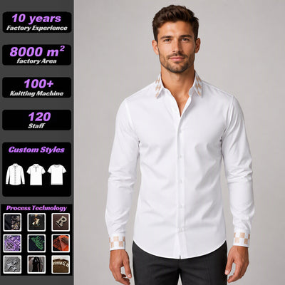 Paul Solomon Chemises homme transfrontalières à manches longues brodées de 10 000 points, chemises homme tendance et polyvalentes, vente en gros