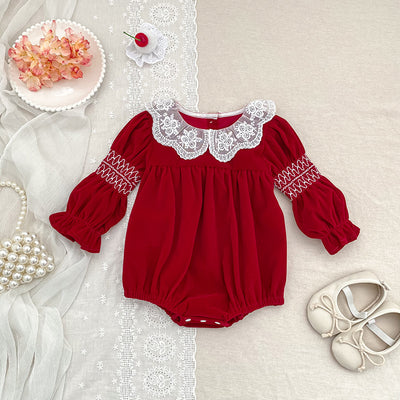 Robe de Noël rouge à col volanté pour fille