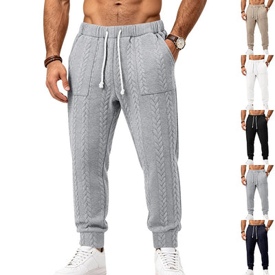 Pantalon droit en maille jacquard uni, ample et décontracté pour homme