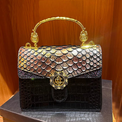 Small Square Bag With Dragon Scale Pattern Vintage-style For Commuting