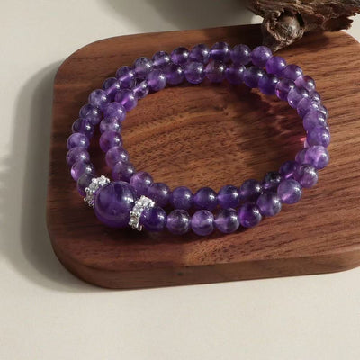 Bracelet améthyste naturelle, chaîne de perles rondes multi-rangs, bijou énergétique de sagesse pour femme