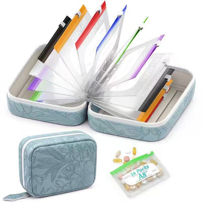 Pilulier à code couleur sans BPA – étui étanche zippé, 7/14 compartiments