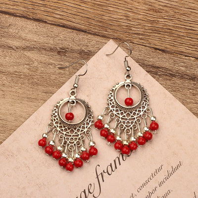 Bohemian Style Ethnic Style Earrings, Red Long Tassels