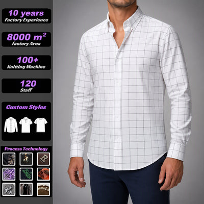 Chemise décontractée transfrontalière homme à manches longues en polyester, extensible 4 sens, imprimé numérique à carreaux, col italien