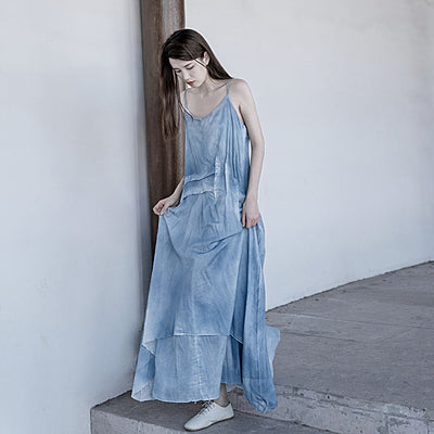 Homemade Artistic All-match Spray-dyed Suspender Dress