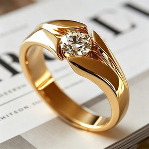 Yanbai Cross-Border Minimalist Style Gold Ring With Zircon Inlay, Simple And Elegant Engagement Ring, Anniversary Gift