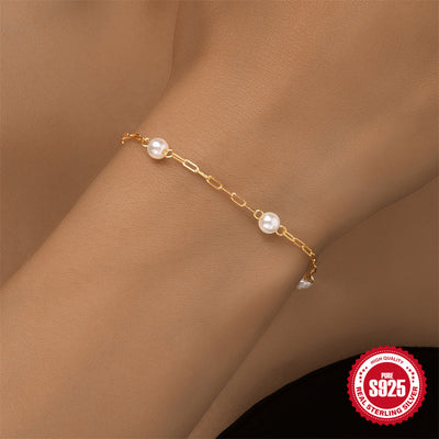Bracelet chaîne trombone avec perles en argent sterling S925 style Instagram européen et américain