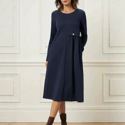 Nouvelle robe longue unie grande taille, col rond, manches longues, décontractée et ample
