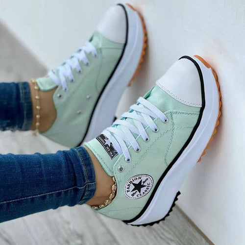 Chaussures de sport décontractées en toile à lacets plates pour femmes