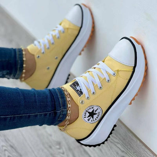 Chaussures de sport décontractées en toile à lacets plates pour femmes