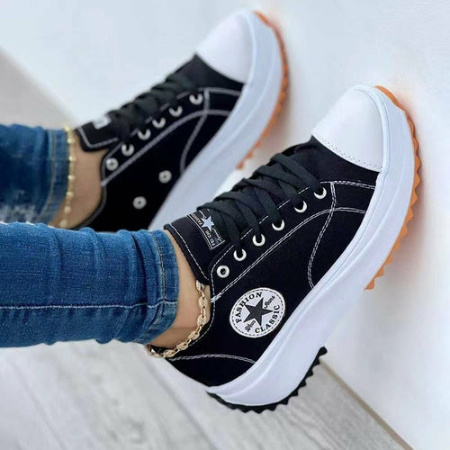 Chaussures de sport décontractées en toile à lacets plates pour femmes