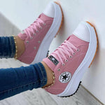 Chaussures de sport décontractées en toile à lacets plates pour femmes