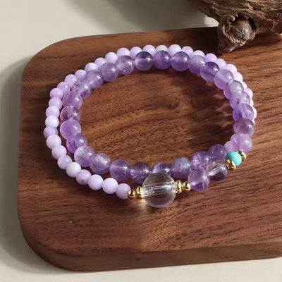 Bracelet en améthyste naturelle et cristal de roche, multirang de perles, bijou énergie de la sagesse pour femme