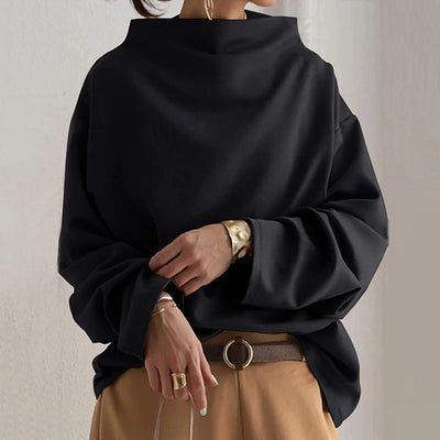 Sweat-shirt oversize col roulé uni à enfiler pour femme