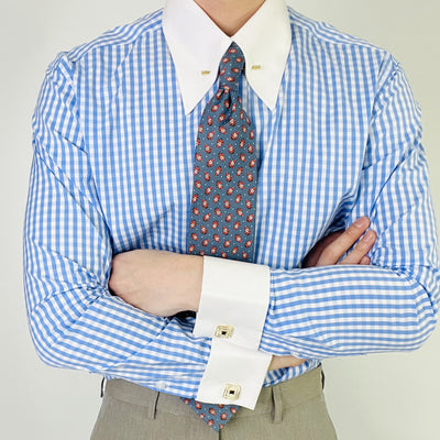 Chemise homme à carreaux manches longues style workwear italien, coupe slim, col pointu, business décontracté, color block, infroissable