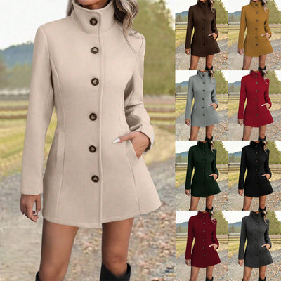 Manteau en laine mi-long, col officier