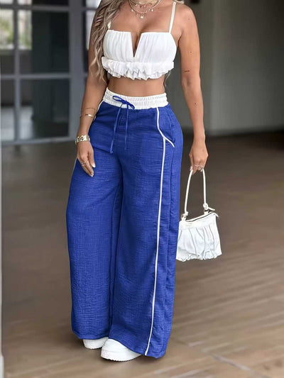 Pantalon large taille haute bicolore