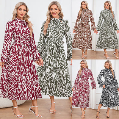 Women's Slim Fit Elegant Flare Sleeve Stand Collar Dress